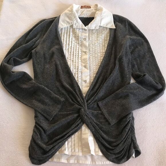 Miss June Casual/ Corporate Business Attire Long sleeves Top Gray White - Picture 2 of 11